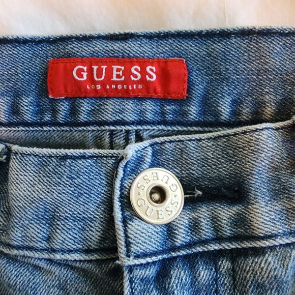Guess Light Blue Distressed Paisley Patched Denim Jeans 32/32 - Picture 4 of 7